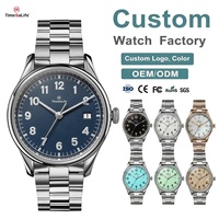 Montre à quartz pilote OEM personnalisée avec mouvement Miyota 2117, cadran à chiffres laqués couronne citrouille et bracelet en acier poli