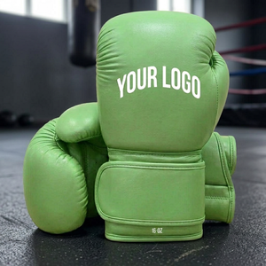 Gants de boxe en cuir PU vert avec logo personnalisé, fermeture Velcro pour l'entraînement et le combat des adultes - Product Image 2