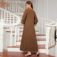 Uni Personnalisation Musulman Abaya Robe Dubaï Solide Couleur Applique Ceinturée Turquie Marocain Caftan De Luxe Robe Femmes Robes