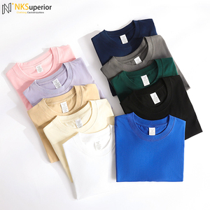 Mùa Hè 230-Gram Nặng Tinh Khiết Cotton Ngắn Tay T-Shirt Cho Nam Giới Với Một Vòng Cổ Và Lỏng Lẻo Rắn Màu Cơ Sở Lớp - Product Image 2