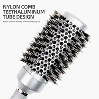 Brosse à cheveux ronde professionnelle en argent résistante à la chaleur pour salon, avec poils de sanglier et nylon, pour le coiffage et le séchage au sèche-cheveux