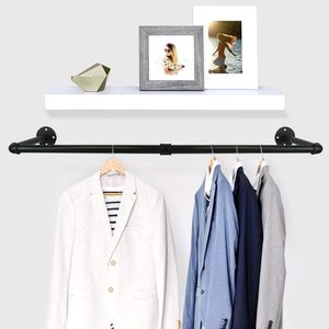 Estante de ropa montado en la pared desmontable de tubería Industrial Barra de ropa de hierro negro barra colgante multiusos para <span class=keywords><strong>tienda</strong></span> de armario - Product Image 4