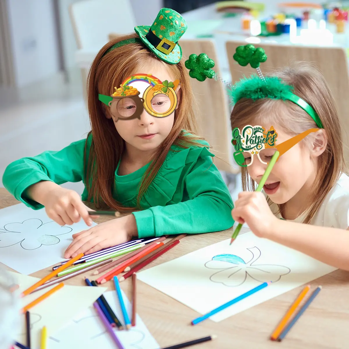 6 buah hari St. Patrick kacamata kertas properti foto tema untuk perlengkapan dekorasi pesta liburan festival rumah