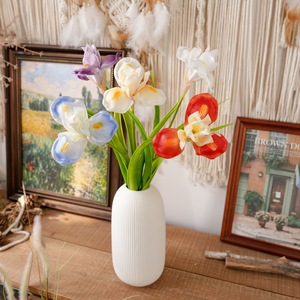 Fleurs d'iris artificielles CallaFloral Orange Blanc Bleu clair Violet Champagne Décoration intérieure MW01422 - Product Image 1