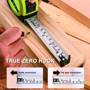 Tape Measure With Fractions Multi-Catch Hook Heavy Duty Green Compact Case For Construction Carpenter Professionals
