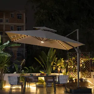 LED-Lichter Regenschirm mit Solarenergie Aluminium Regenschirm und Boden herstellung Bestseller LED-Sonnenblende