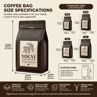 YOUYI Sachet de café à fond plat PET/AL/PE avec valve de dégazage, fermeture éclair refermable, haute résistance, opaque, qualité alimentaire, sans BPA, OEM ODM