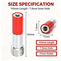 Buse de sablage pneumatique Born Machinery 145 mm à simple entrée d'air, avec trou intérieur en carbure de tungstène de 7,9 mm pour surfaces de précision
