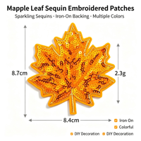 Nouveaux patchs brodés de feuilles d'érable à paillettes colorées, appliqués thermocollants à paillettes pour la décoration de vêtements