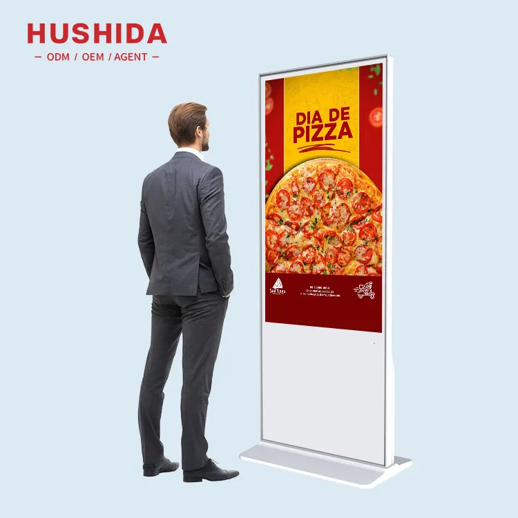 Hushida 43 55 65 inch tùy chỉnh đứng một mình LCD hiển thị Totem 43 50 55 inch tầng đứng quảng cáo kỹ thuật số biển