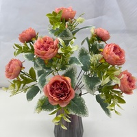 Têtes de bouquet de roses artificielles Austin en soie avec feuilles argentées pour la décoration de vase de mariage