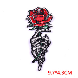 Hot Bán Punk Ngọn Lửa Thêu Vải Dán DIY Rose Flower Skeleton Xuống Áo Khoác Ripped Trang Trí Cá Tính Vá - Product Image 5