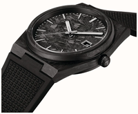 Montre-bracelet à quartz pour homme, en fibre de carbone, avec verre cristal, bracelet en silicone de 20 mm, cadran texturé noir et affichage de la date