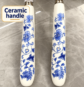 Juego de cubiertos de acero inoxidable de 4 piezas con mango de cerámica azul y blanco, cuchillo, tenedor, cuchara, cucharilla, juego de cubiertos - Product Image 2