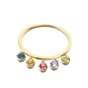 9K Solid Gold Gemstone Series Rainbow Tourmaline Tanzanite Peridot Blue Topaz Citrine Tassel Ring With Custom 14K 18K Jewelry