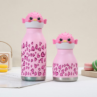 Bouteille d'eau isotherme portable en acier inoxydable avec tête d'animal 3D, mignonne et anti-fuite, avec couvercle et paille pour enfants et filles