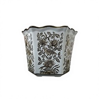 Pot de fleurs en porcelaine peint à la main, motif oiseaux et fleurs marron, écologique, pour usage intérieur/extérieur, décoration de jardin, bonsaï, fleurs