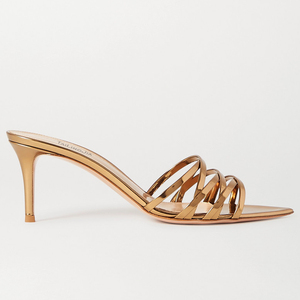 XINZI – <span class=keywords><strong>Mules</strong></span> d'été en <span class=keywords><strong>cuir</strong></span> verni doré pour femmes, sandales à talons hauts, grande taille, bout pointu, collection 2023 - Product Image 1