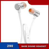 Grosir T290 earphone musik Bass dalam Headset olahraga, Jack 3.5mm kontrol In-line Handsfree dengan mikrofon untuk