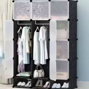 Black Plastic Modular <b>Wardrobe</b> Storage Cabinet Stackable Closet Organizer with Doors <b>for</b> Clothes <b>Shoes</b> Toys - Product Image 1