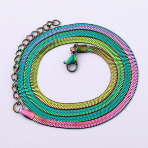 Gold Steel Colorful Stainless Steel Herringbone <b>Chain</b> Necklace Flat Smooth Snake <b>Chain</b> With <b>Extender</b> Lobster Clasp Wholesale - Product Image 3