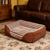 Coussin pour animaux de compagnie luxueux en peluche à carreaux, carré, doux, lavable, pour toutes les saisons, tapis pour chien, nid pour chat, pour intérieur, accessoires pour animaux de compagnie