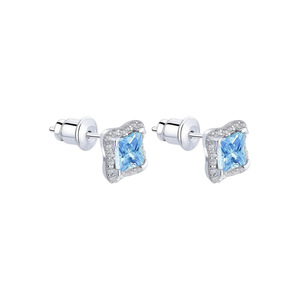 925 <b>Sterling</b> <b>Silver</b> <b>Stud</b> Earrings Square Cut Blue Gemstone Bezel Setting Everyday Wear Geometric Design - Product Image 2