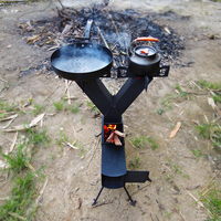 Réchaud à bois portable à 2 brûleurs en acier au carbone, pliable et réglable, pour la cuisson en extérieur et le camping