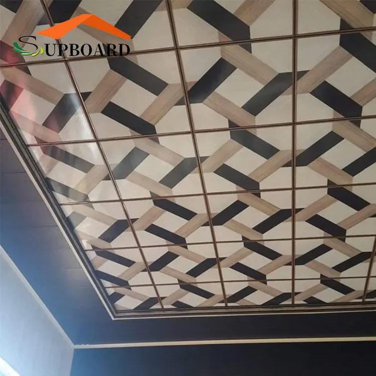 مربع زهرة تصميم PVC سقف مُعلق البلاط 60x60 لمطعم الداخلية جدار و سقف الديكور