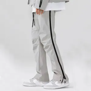 Pantaloni larghi personalizzati con Zip a strisce laterali di alta qualità in Nylon Sport dritti larghi da uomo