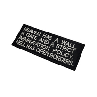 Patch rectangulaire brodé noir et blanc avec inscription « HEAVEN HAS WALL » – Étiquette en tissu avec phrase amusante en anglais, 9x4 cm, à coudre sur sac