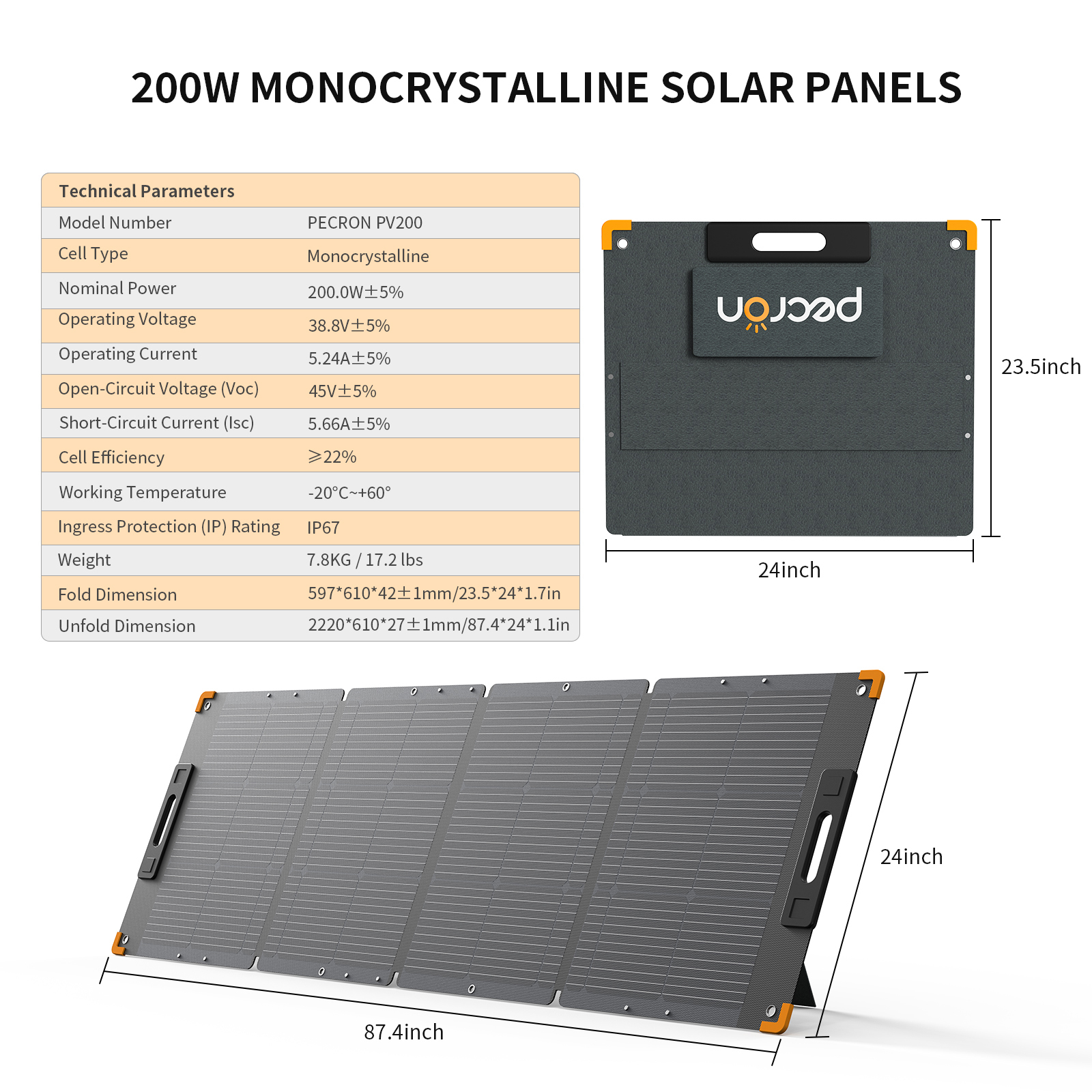 PECRON S200 PV200 Solar Panel 200W 36V Energy System for Portable