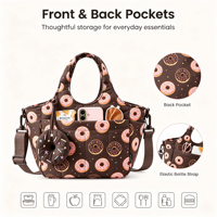 Sac à déjeuner isotherme mignon pour femme en polyester, pliable, imperméable, 13L, avec bandoulière, grand porte-bouteille, pour le travail, les pique-niques et le quotidien