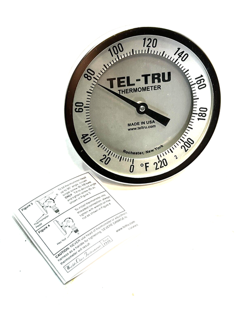 TEL-TRU Thermometer GT500-0-220F-4 0-220F, 12" NPT, 4" Stem