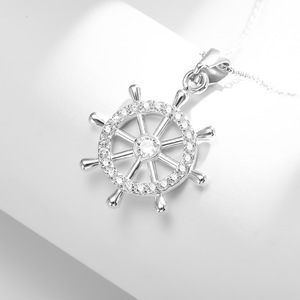 Collar chapado en oro de 18K <span class=keywords><strong>a</strong></span> la moda, collar de timón con gráfico de estrellas para mujer, collar con colgante de brújula de acero inoxidable - Product Image 2