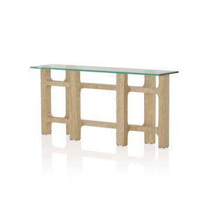 <span class=keywords><strong>Console</strong></span> Bernau de KUMUSI FURNITURE avec plateau en verre et base en travertin beige, consoles en marbre <span class=keywords><strong>massif</strong></span> - Product Image 3
