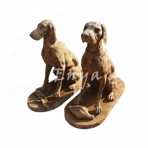 Aged Color Large Courtyard Art Garden Decoration Iron Animal Dog Statues In Pair For Garten Dekoration Outdoor Ornaments