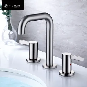 Bathroom Vanity Faucet 3 Holes Basin Mixer Faucets Brushed Nickel 2-Handle Widespread Bathroom Faucet Set