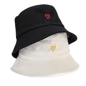 Chapeau Bob en Pur Coton Brodé Cœur Style Célébrité Protection Solaire Été pour Voyage en Plein Air <span class=keywords><strong>Plage</strong></span> Décontracté - Product Image 2