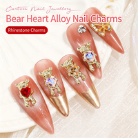 Vente en gros de breloques pour ongles en alliage YUCAGCI 3340 en forme de cœur d'ours 3D avec strass, accessoires de bijoux pour nail art en métal