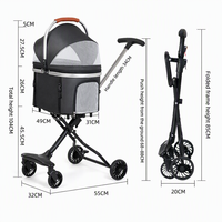 Remorque de luxe pour animaux de compagnie à 4 roues avec éclairage de sécurité, chariot de voyage pliable et extensible en plastique pour chiens et chats