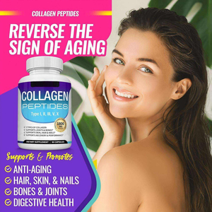 Collagène en peptides 1800 mg par portion, 90 capsules, types I, II, III, V, X, soutient les articulations, les os, la peau, les cheveux et les ongles - Product Image 4