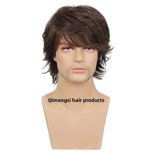 วิกผมธรรมชาติสำหรับการค้าต่างประเทศ แฟชั่นยุโรปอเมริกา ทรงผมสั้นผู้ชาย ลอนออกด้านนอก สีน้ำตาล หนาแน่น มีแสกข้าง - Product Image 4