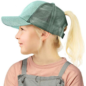 Q844 Cô Gái Cổ Điển Pony Tail Lộn Xộn Bun <span class=keywords><strong>Hat</strong></span> Trẻ Em Pony <span class=keywords><strong>Hat</strong></span> Long Lanh Mũ Bóng Chày Trẻ Em <span class=keywords><strong>Sequins</strong></span> Đuôi Ngựa Mũ - Product Image 1