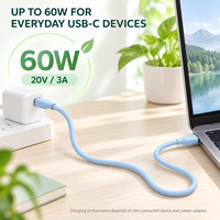 Câble de charge rapide USB C OEM 60W, Type-C vers Type-C, câble de données en silicone ultra souple pour ordinateur portable, tablette, téléphone, charge et synchronisation