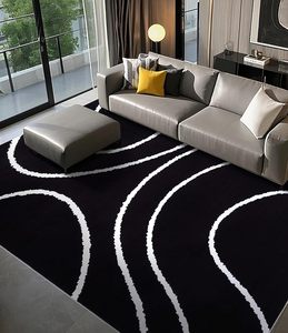 Modern Area <strong>Rugs</strong> Washable Black and White <strong>Rug</strong>, Thin <strong>Abstract</strong> Geometric Striped <strong>Rug</strong> for Living Room,Bedroom,Dining Room,Office - Product Image 1