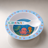 Ensemble de vaisselle en plastique réutilisable en forme de nouveauté moderne imprimé personnalisé pour enfants saladier bébé bols cuillère pour les repas des enfants