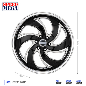 ล้อแม็กซ์อลูมิเนียมอัลลอยด์ SPEED MEGA ขนาด 24x10 นิ้ว สีดำเงา ขอบลิปแบบกลึงลายหลายก้าน ผลิตจากชิ้นเดียว สำหรับการดัดแปลงและอัปเกรด - Product Image 1