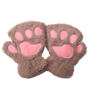 Baby Winter Thick Warm <strong>Gloves</strong> Outdoor Half Finger <strong>Gloves</strong> Cute Cartoon Cat <strong>Claw</strong> <strong>Gloves</strong> - Product Image 2