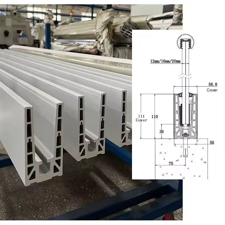 12mm kaca tempered panel pagar u saluran lampu LED pagar profil kaca pegangan tangan balustrade beranda pagar kaca luar ruangan